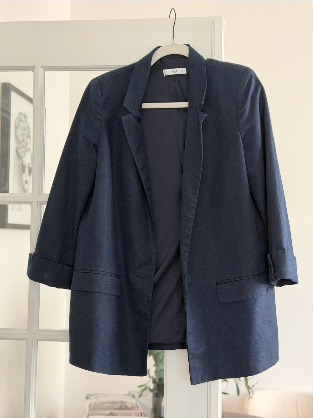 Mango Navy Open-Front Blazer Jacket